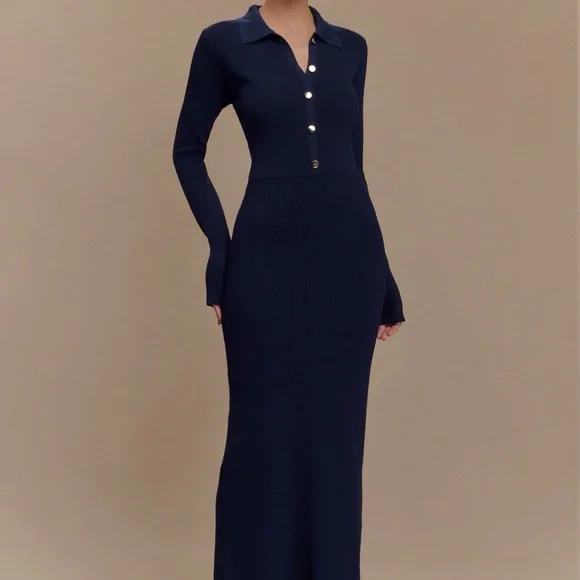 NWT Meshki Navy Abbey Buttoned Knit Midi Dress - Picture 4 of 9